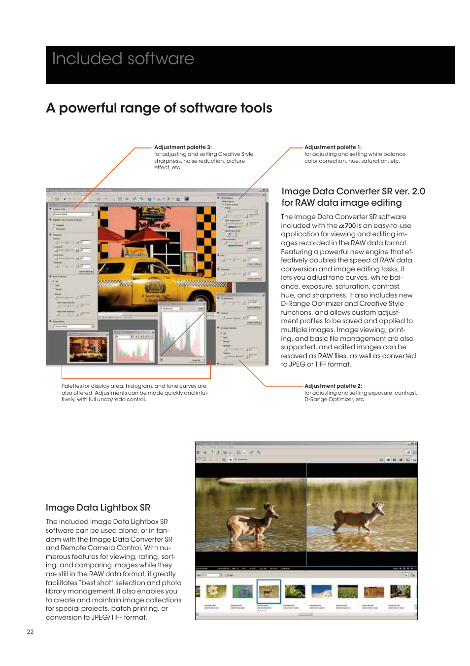 Included software, A powerful range of software tools | Sony alpha 700 User Manual | Page 22 / 28