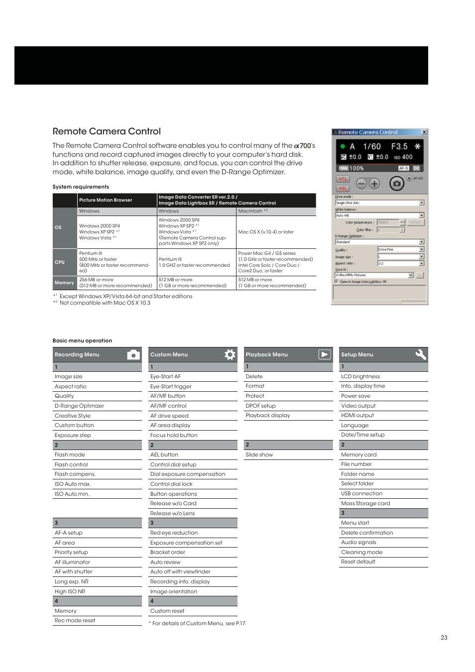 Remote camera control | Sony alpha 700 User Manual | Page 23 / 28