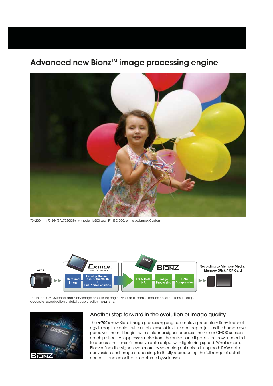 Advanced new bionz, Image processing engine | Sony alpha 700 User Manual | Page 5 / 28