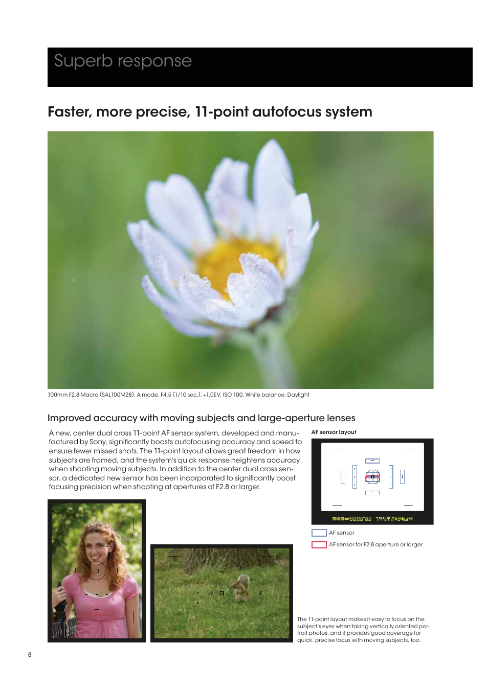 Superb response, Faster, more precise, 11-point autofocus system | Sony alpha 700 User Manual | Page 8 / 28