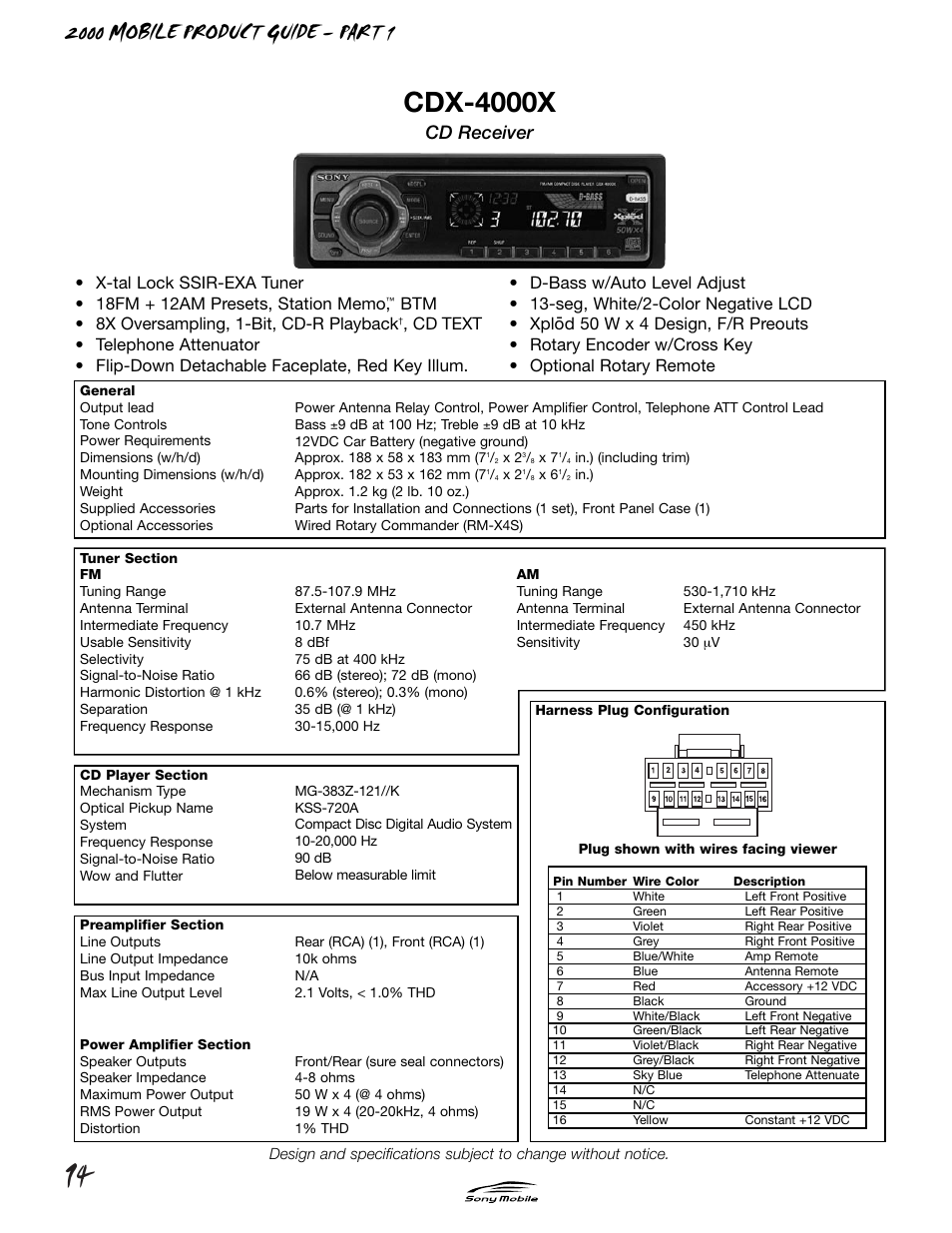 Sony CDX-4000X User Manual | 2 pages