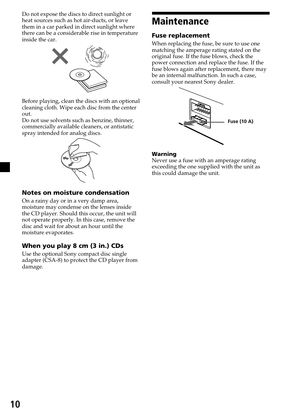 Maintenance | Sony CDX-2250 User Manual | Page 10 / 16