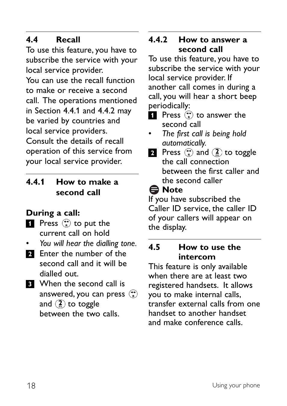 4 recall, 5 how to use the intercom, Recall | How to use the intercom | Sony CD145 User Manual | Page 20 / 40