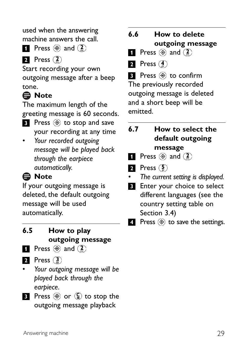 5 how to play outgoing mes, 6 how to delete outgoing m, 7 how to select the defaul | How to play outgoing message, How to delete outgoing message, How to select the default outgoing message | Sony CD145 User Manual | Page 31 / 40
