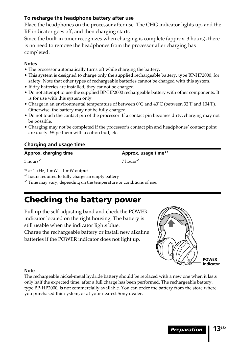 Checking the battery power | Sony MDR DS6000 User Manual | Page 13 / 92