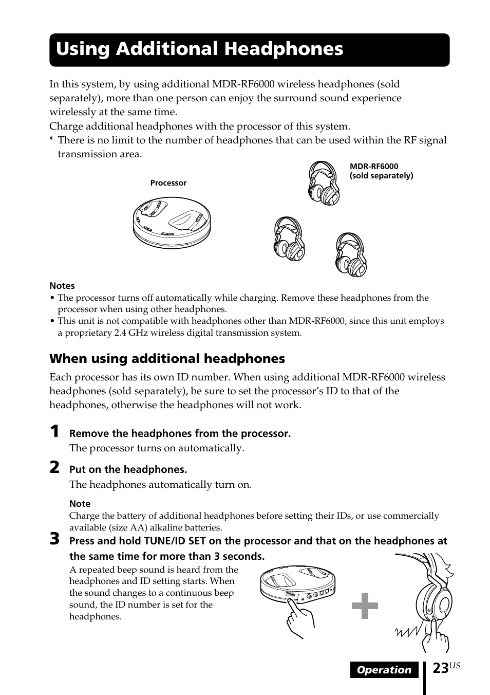 Using additional headphones | Sony MDR DS6000 User Manual | Page 23 / 92