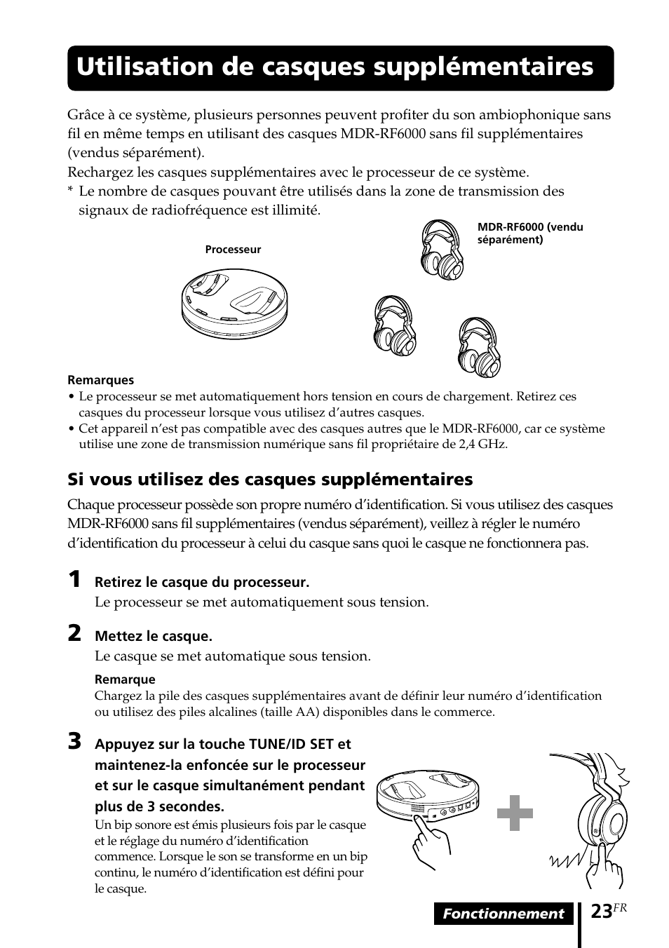 Utilisation de casques supplémentaires, Utilisation de casques, Supplémentaires | Sony MDR DS6000 User Manual | Page 53 / 92