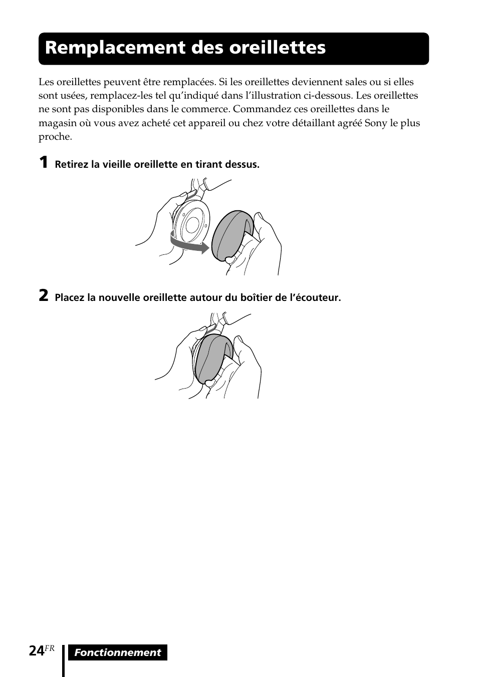 Remplacement des oreillettes | Sony MDR DS6000 User Manual | Page 54 / 92