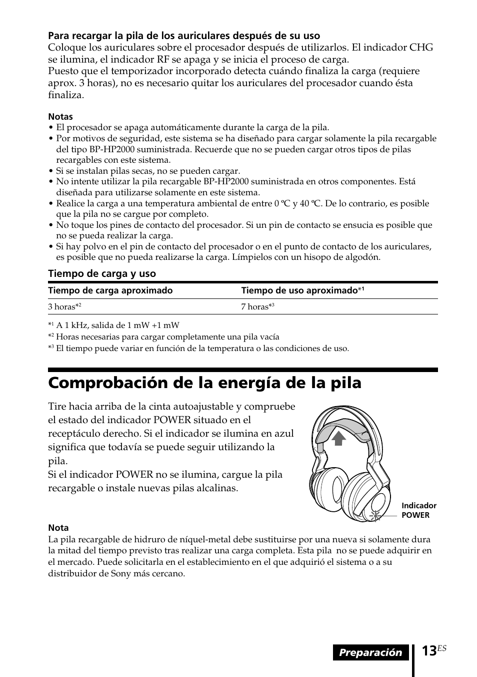 Comprobación de la energía de la pila, Comprobación de la energía, De la pila | Sony MDR DS6000 User Manual | Page 73 / 92