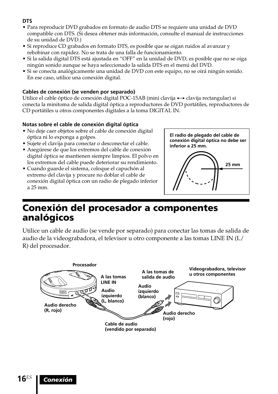 Conexión del procesador a componentes analógicos, Conexión del procesador a, Componentes analógicos | Sony MDR DS6000 User Manual | Page 76 / 92