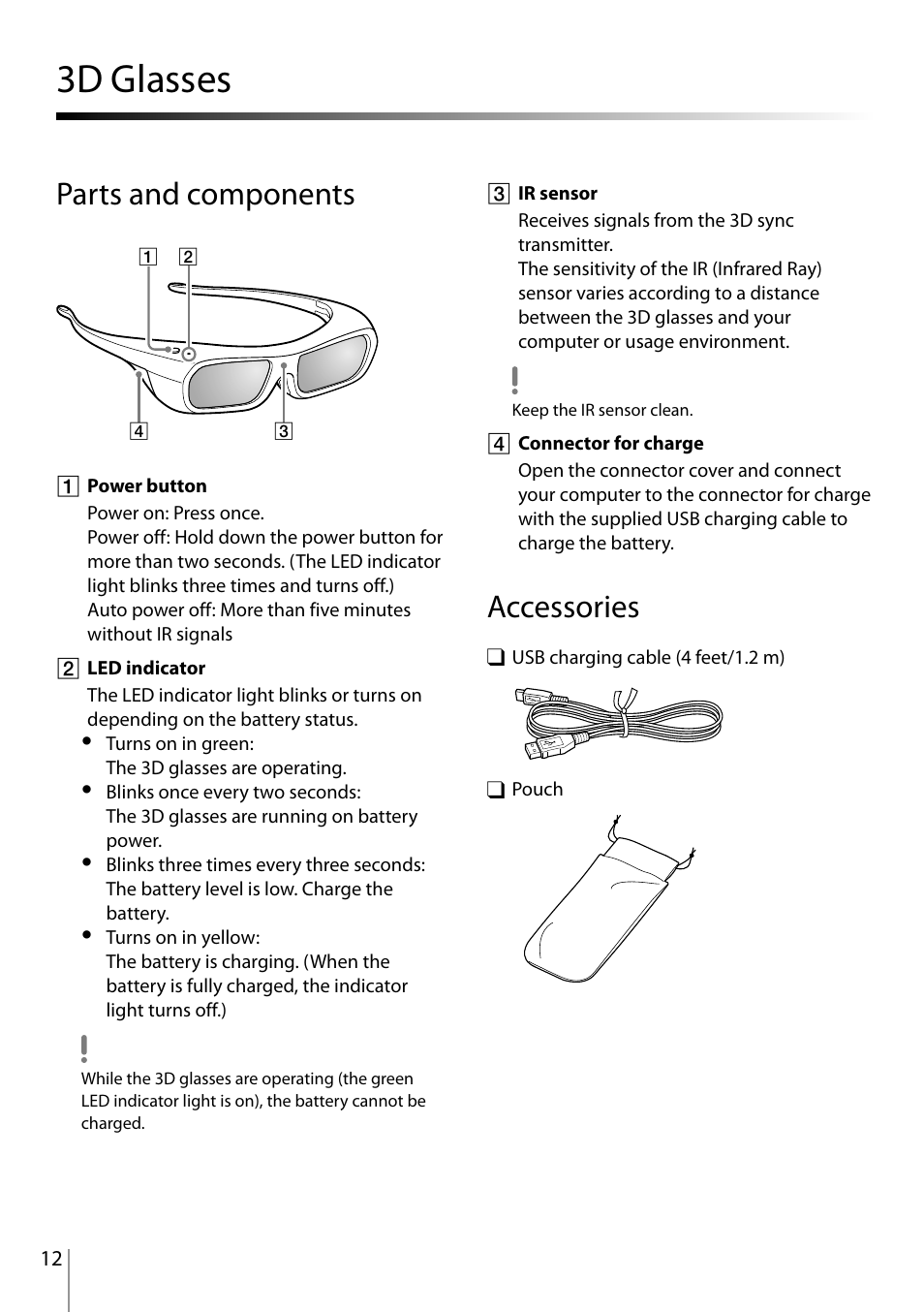 3d glasses ………………………………………………………………………… 1, 3d glasses, Parts and components | Accessories | Sony MOTHERBOARD A8V-VM SE User Manual | Page 12 / 16