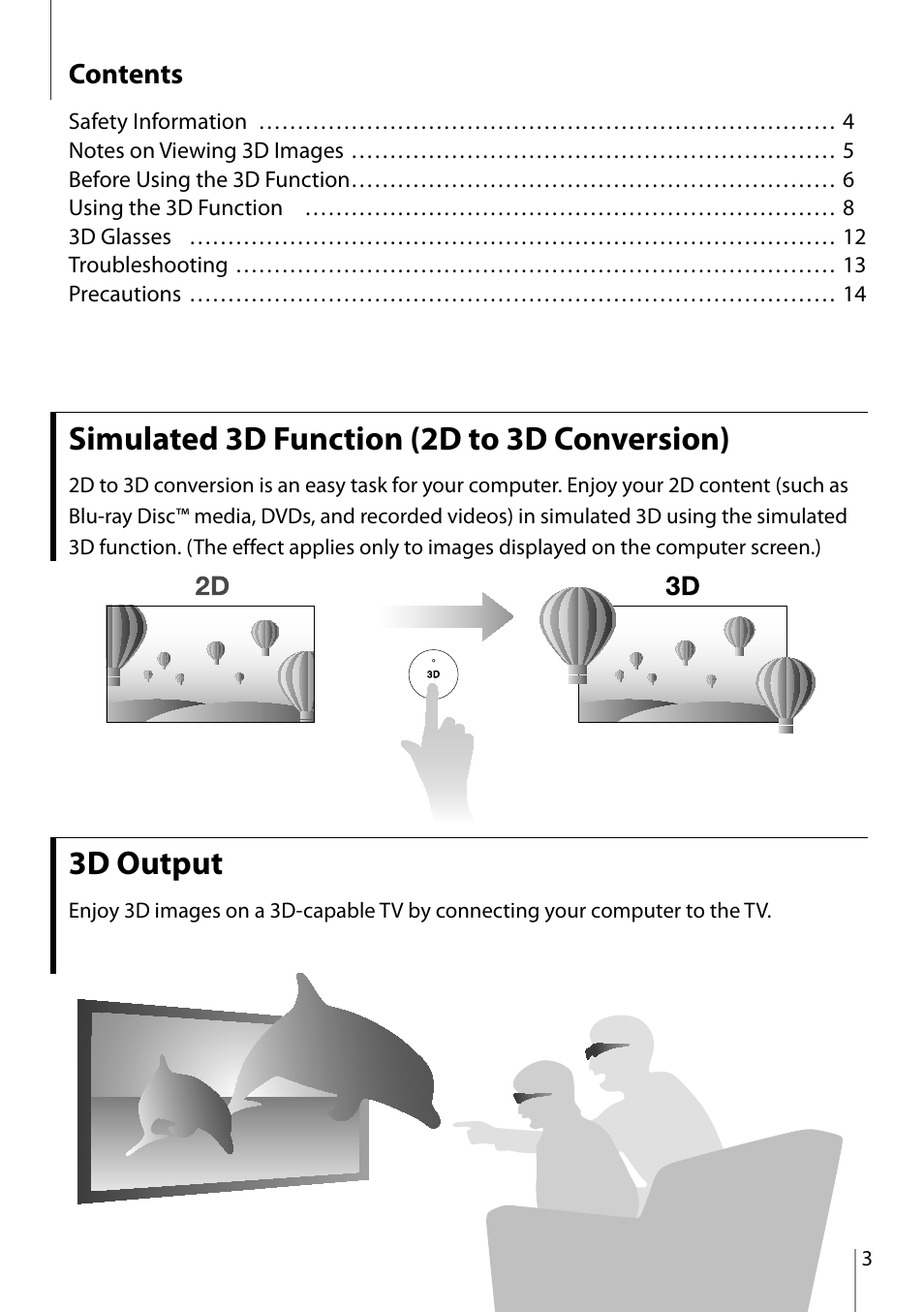 Simulated 3d function (2d to 3d conversion), 3d output | Sony MOTHERBOARD A8V-VM SE User Manual | Page 3 / 16