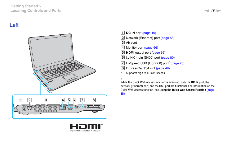 Left | Sony VAIO VGN-NW User Manual | Page 16 / 157