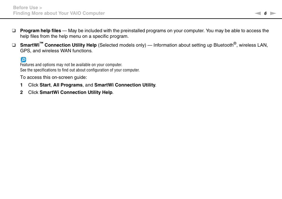 Sony VAIO VGN-NW User Manual | Page 6 / 157