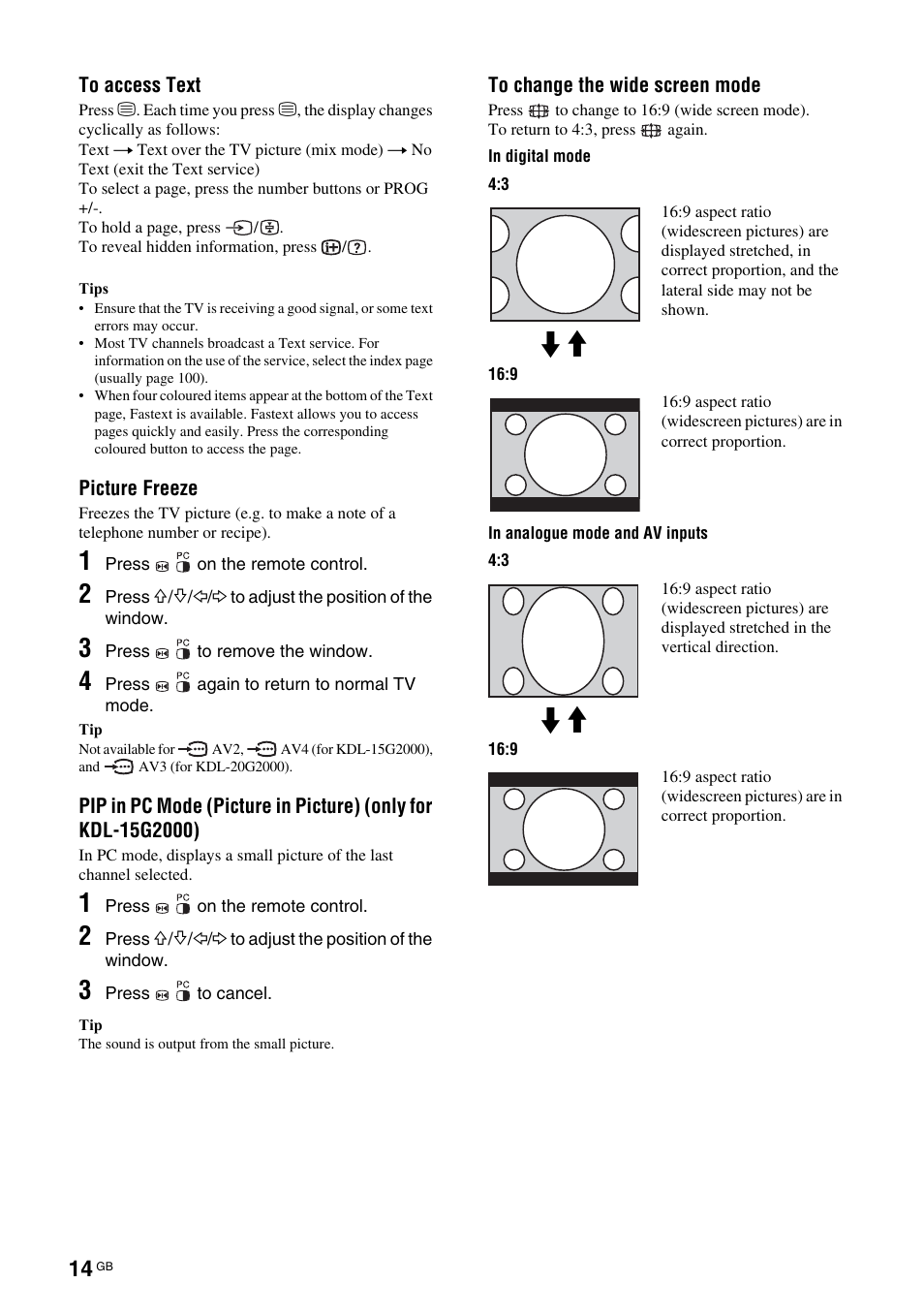 Sony BRAVIA KDL-20G2000 User Manual | Page 14 / 36