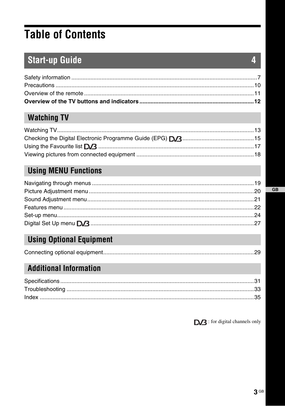 Sony BRAVIA KDL-20G2000 User Manual | Page 3 / 36