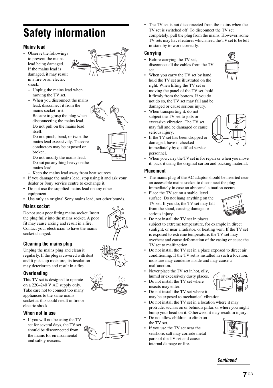 Safety information | Sony BRAVIA KDL-20G2000 User Manual | Page 7 / 36