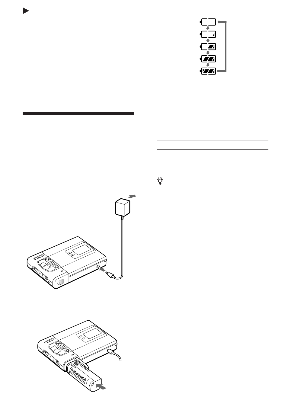 Zfontes de alimentação, Utilizar uma pilha recarregável de iões de lítio | Sony MZ-R50 User Manual | Page 103 / 212