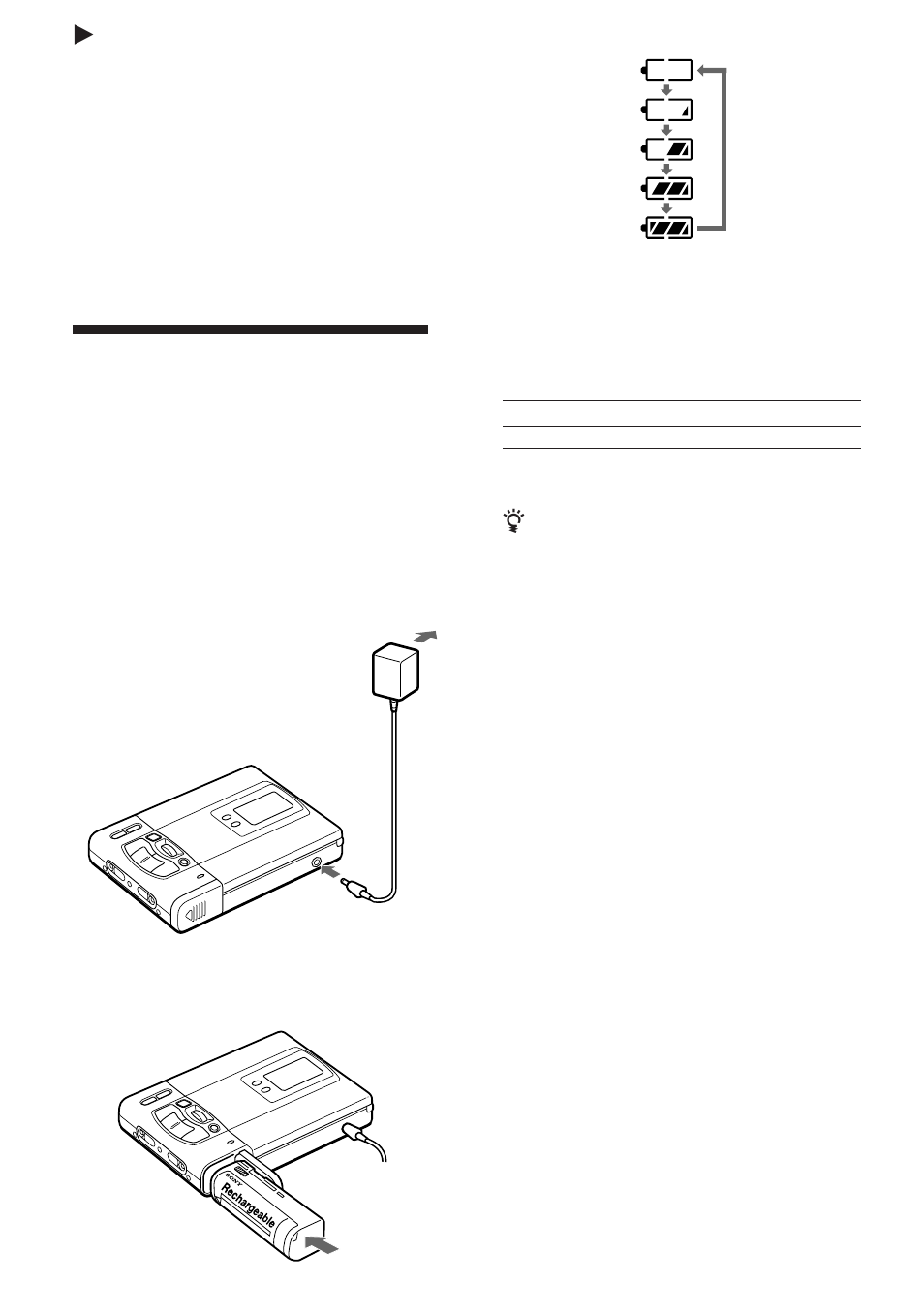 Zströmkällor, Använda ett uppladdningsbart litiumjonbatteri | Sony MZ-R50 User Manual | Page 141 / 212