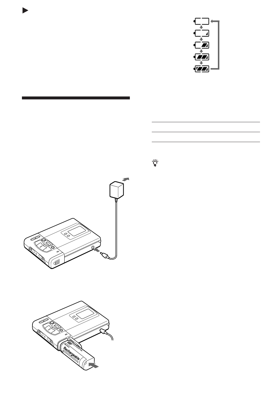 Zpower sources z power sources, Using a lithium ion rechargeable battery | Sony MZ-R50 User Manual | Page 25 / 212