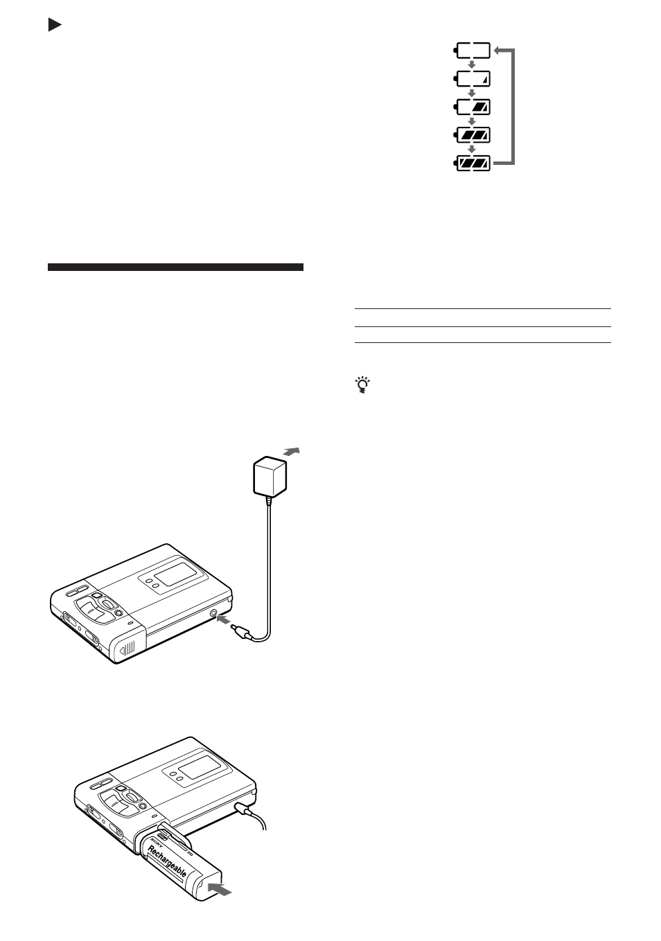 Zfuentes de alimentación, Uso de una pila recargable de ion-litio | Sony MZ-R50 User Manual | Page 64 / 212