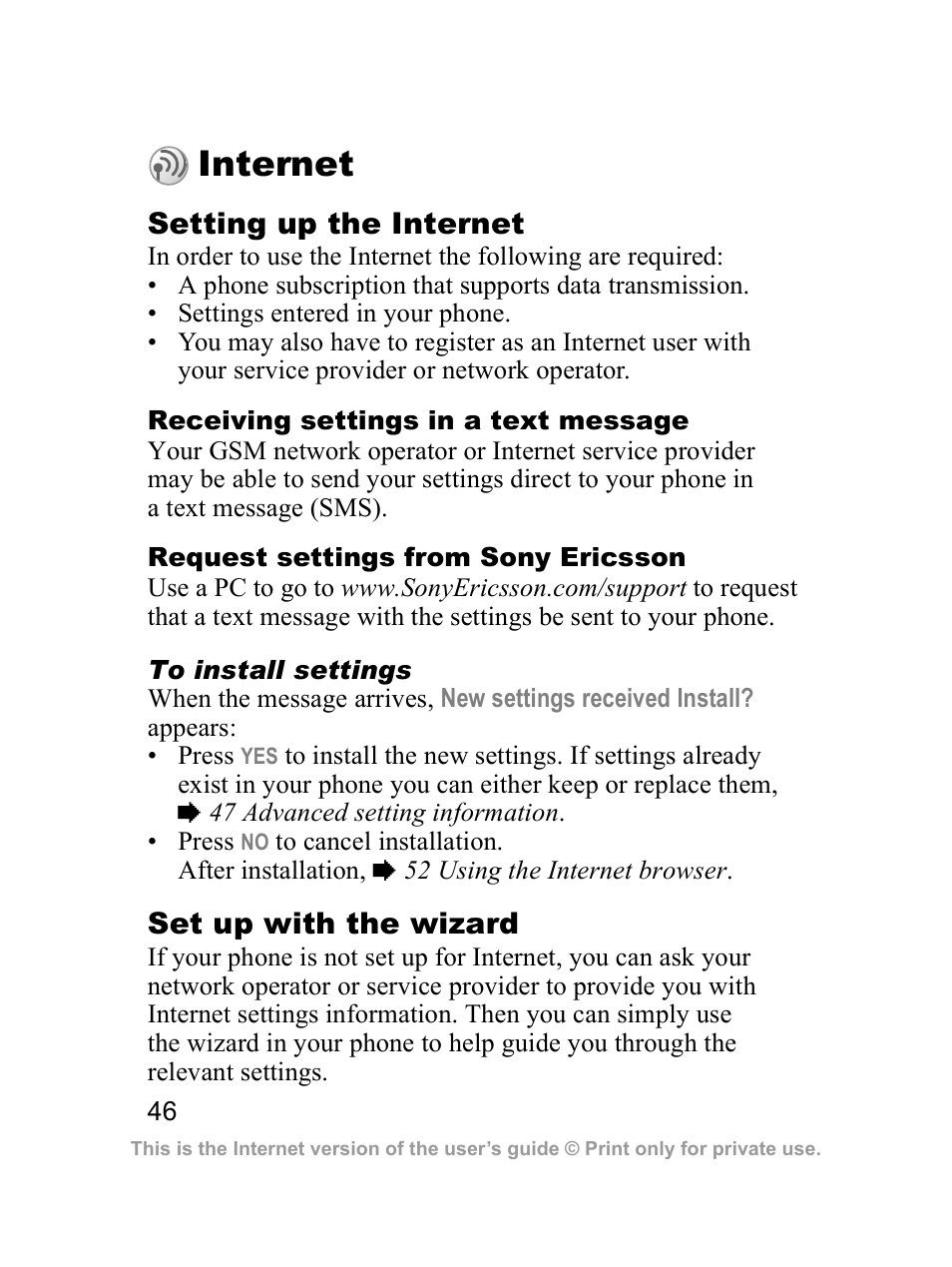 Internet | Sony Z300i User Manual | Page 47 / 80