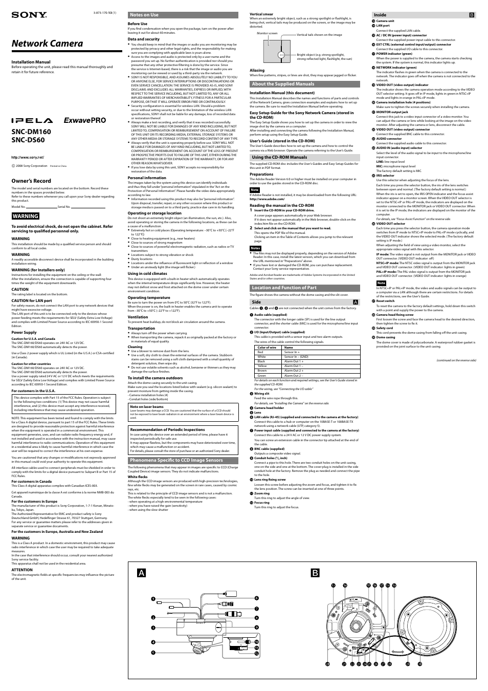 Sony SNC-DM160 User Manual | 2 pages