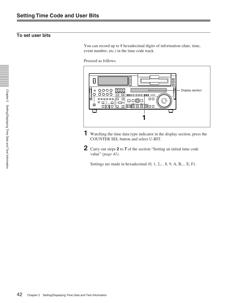 Setting time code and user bits | Sony DSR-2000A User Manual | Page 42 / 150