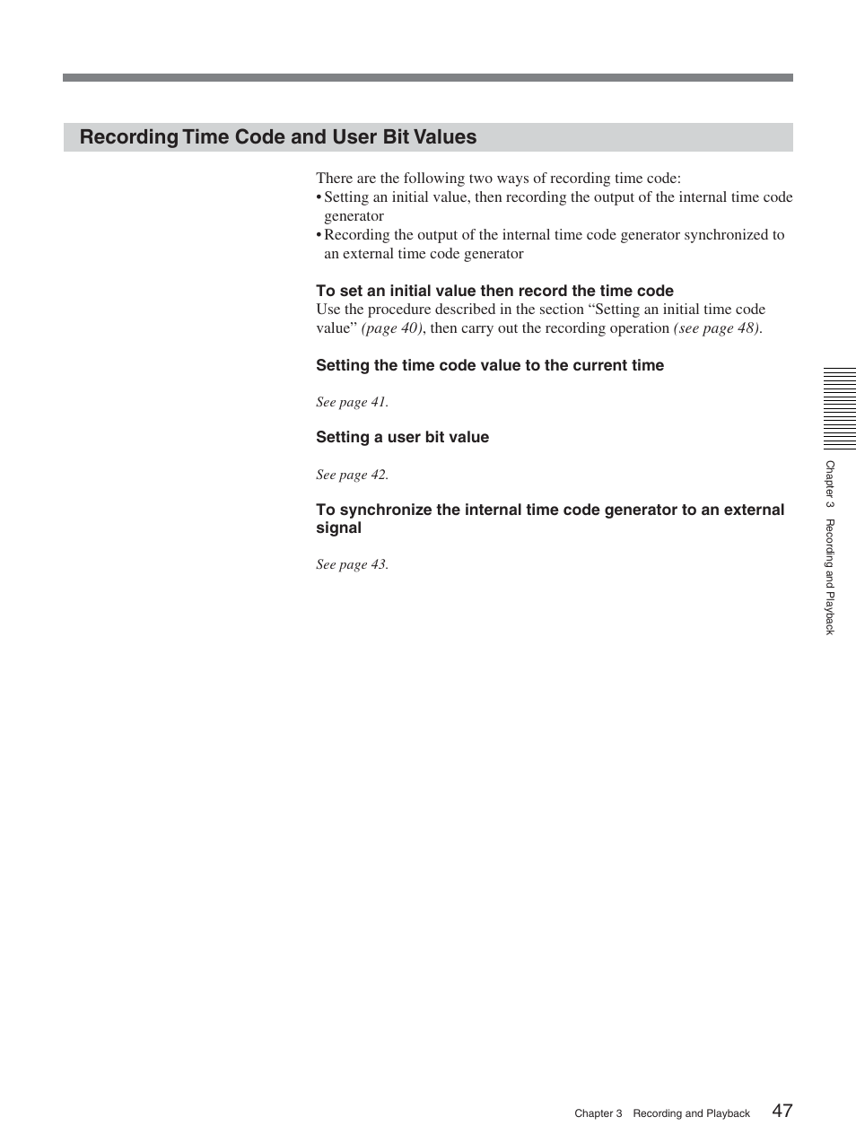 Recording time code and user bit values | Sony DSR-2000A User Manual | Page 47 / 150