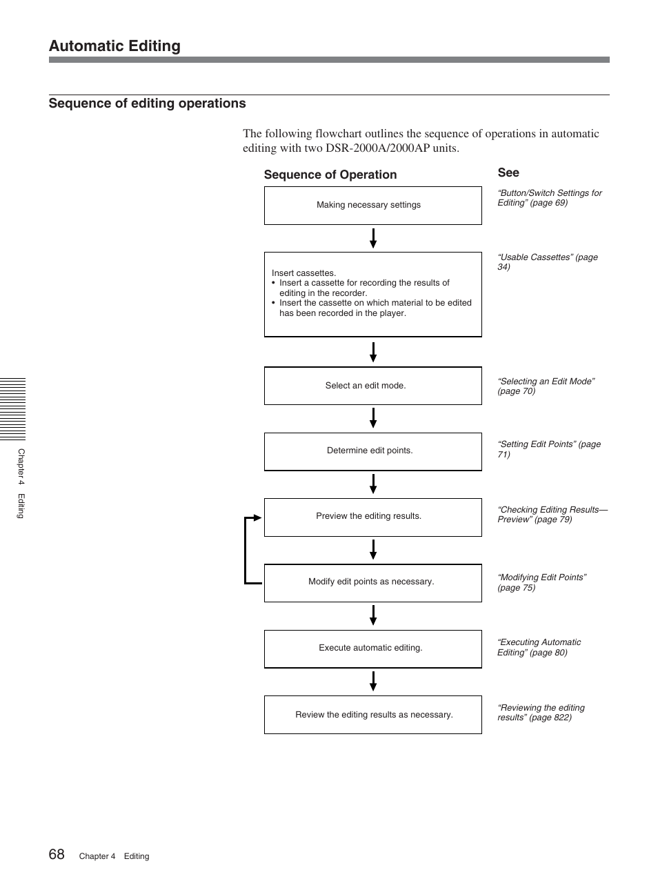Automatic editing, Sequence of editing operations | Sony DSR-2000A User Manual | Page 68 / 150