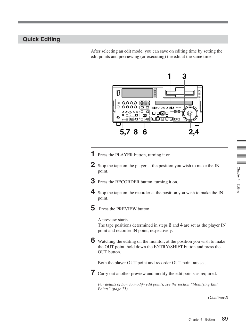 Quick editing | Sony DSR-2000A User Manual | Page 89 / 150