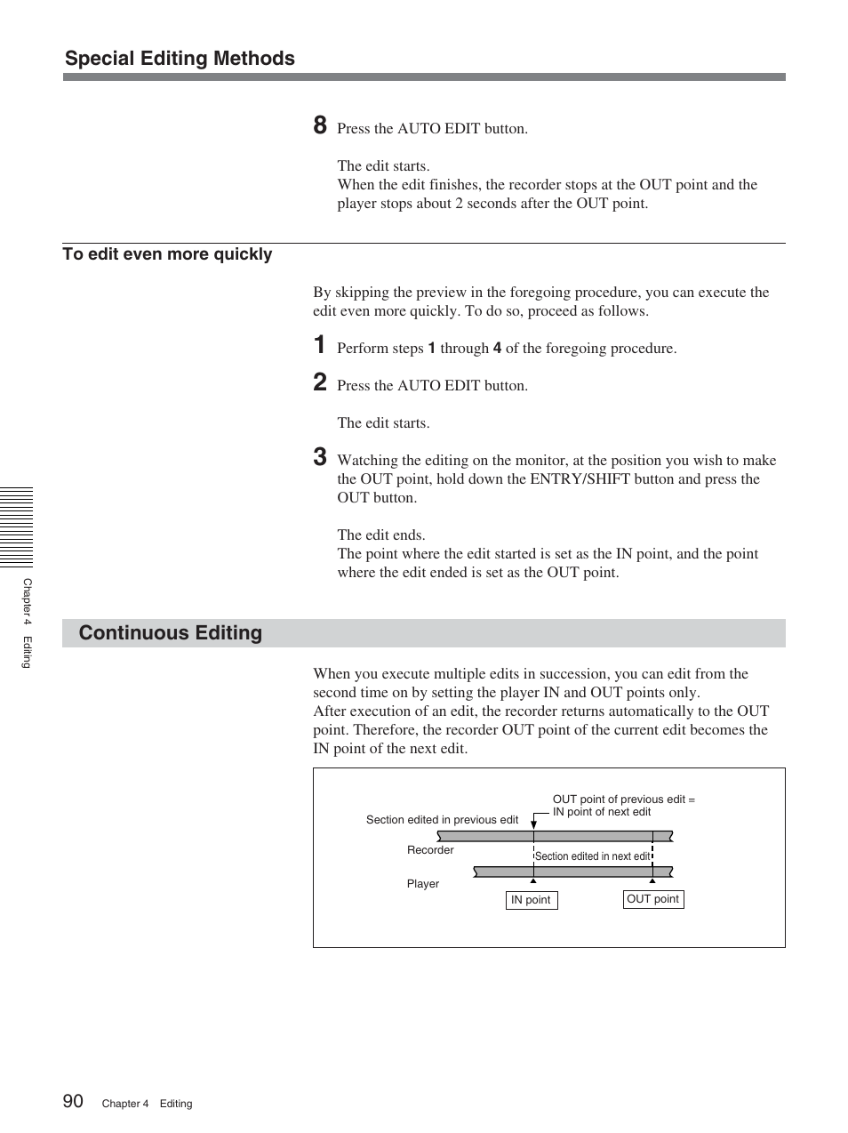 Continuous editing, Special editing methods | Sony DSR-2000A User Manual | Page 90 / 150