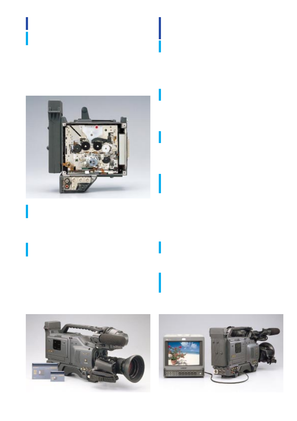 Unique design, Versatile comprehensive built-in features, Compact and lightweight construction | Low power consumption, Dual cassette mechanism, Record review function, Frame accurate back space editing, Viewfinder playback capability, Built-in ebu time code generator and reader, Time base stabilizer | Sony DSR-1P User Manual | Page 5 / 8