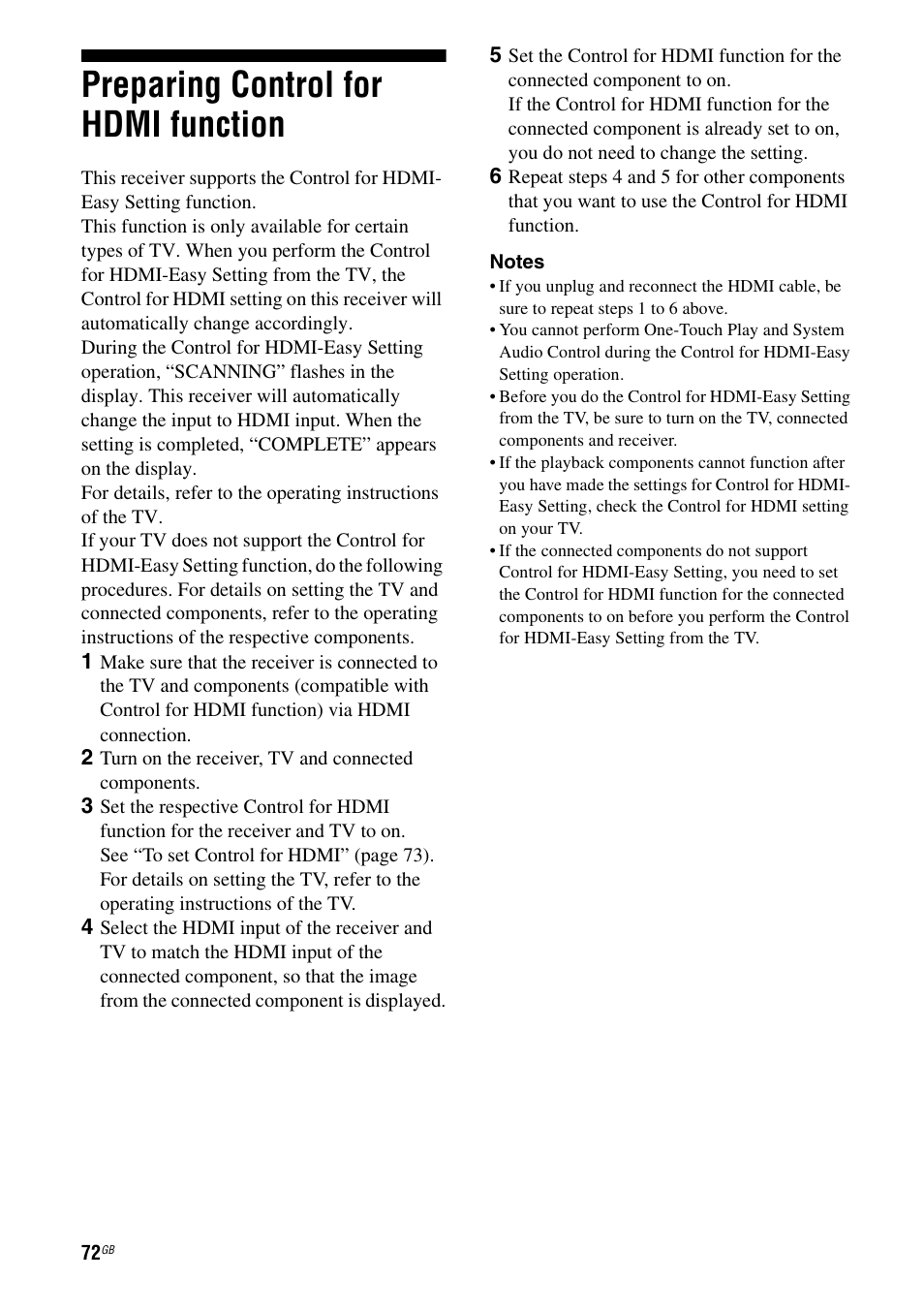 Preparing control for hdmi function | Sony 3-289-450-45(1) User Manual | Page 72 / 100