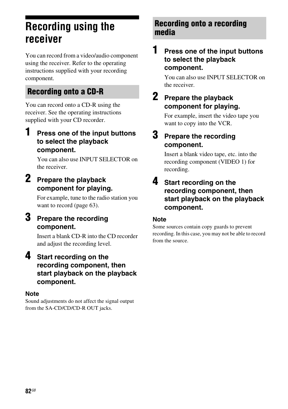 Recording using the receiver | Sony 3-289-450-45(1) User Manual | Page 82 / 100