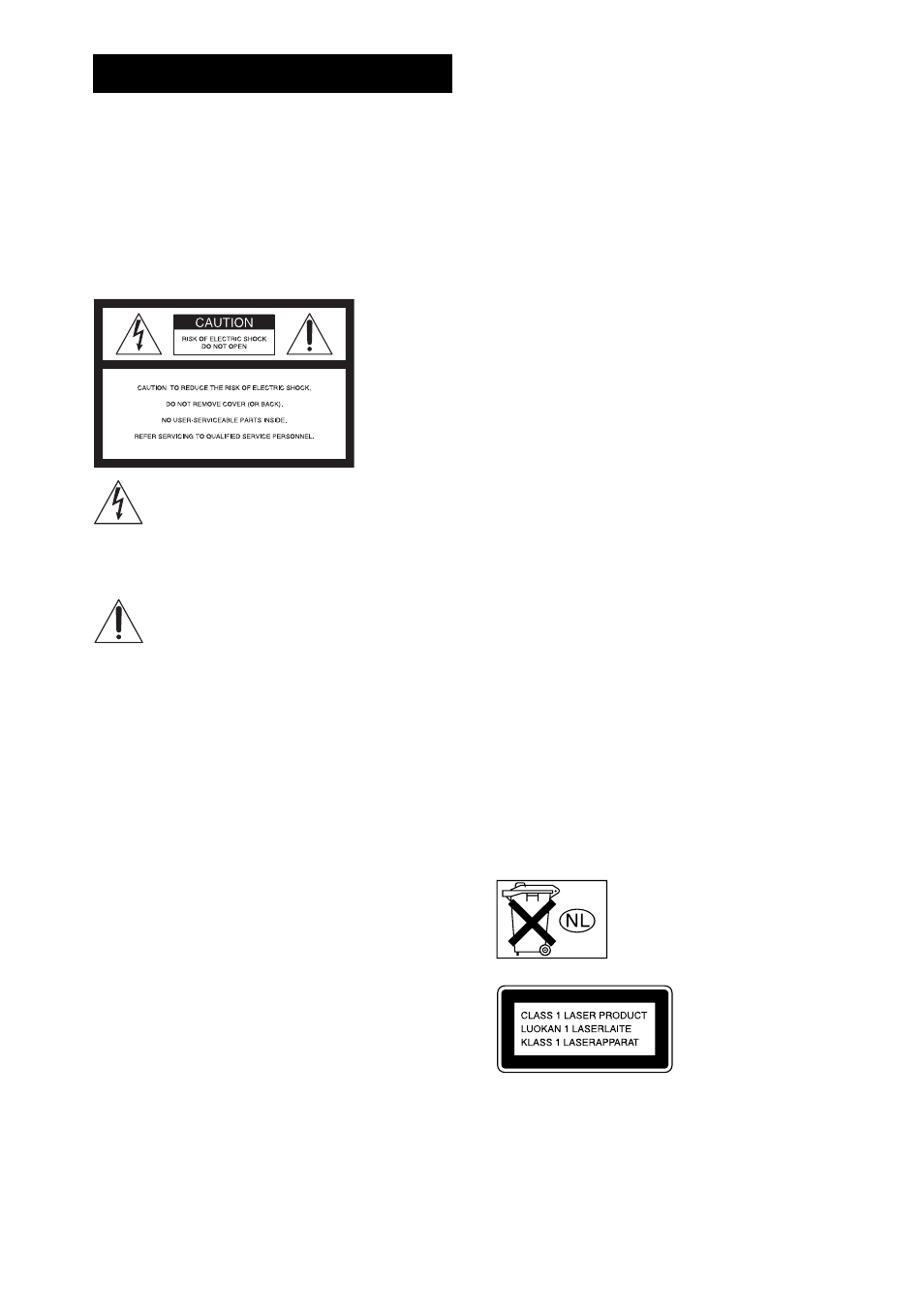 For the customers in the u.s.a, Warning, Caution | For the customers in canada caution, Except for north american models, Precautions | Sony DAV-BC250 User Manual | Page 2 / 84