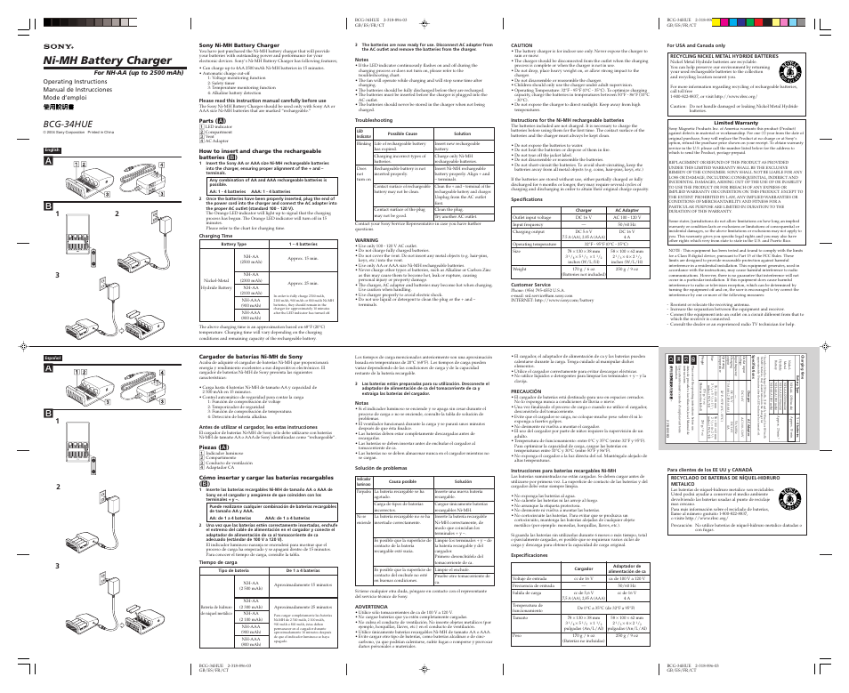 Sony BCG-34HUE User Manual | 2 pages