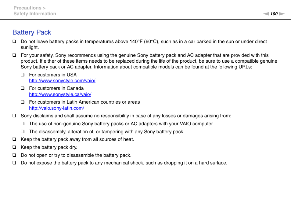 Battery pack | Sony VAIO VGN-FW User Manual | Page 100 / 159