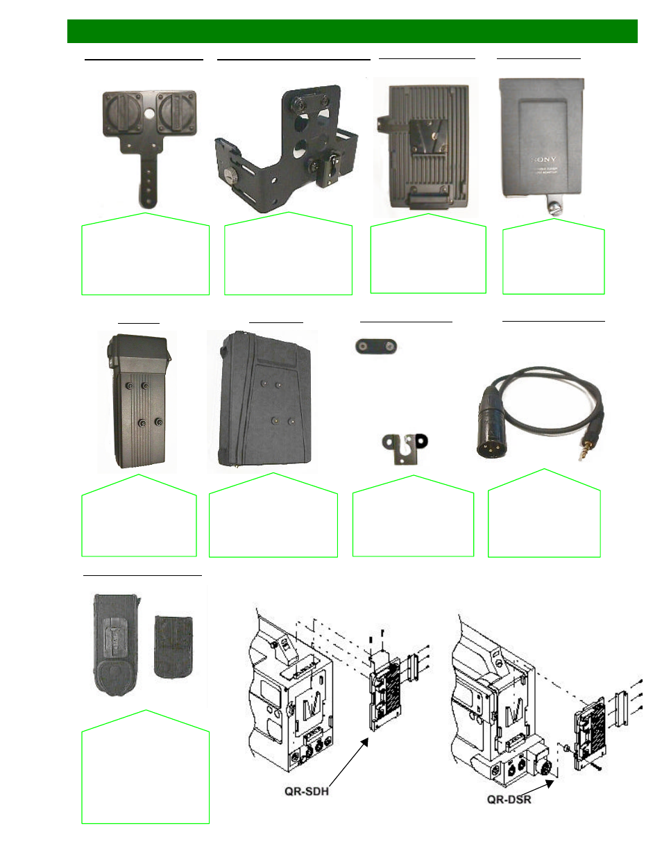 Anton bauer battery adapters/brackets, Optional mounting hardware & accessories | Sony Camcorder / Wireless Microphone User Manual | Page 11 / 26