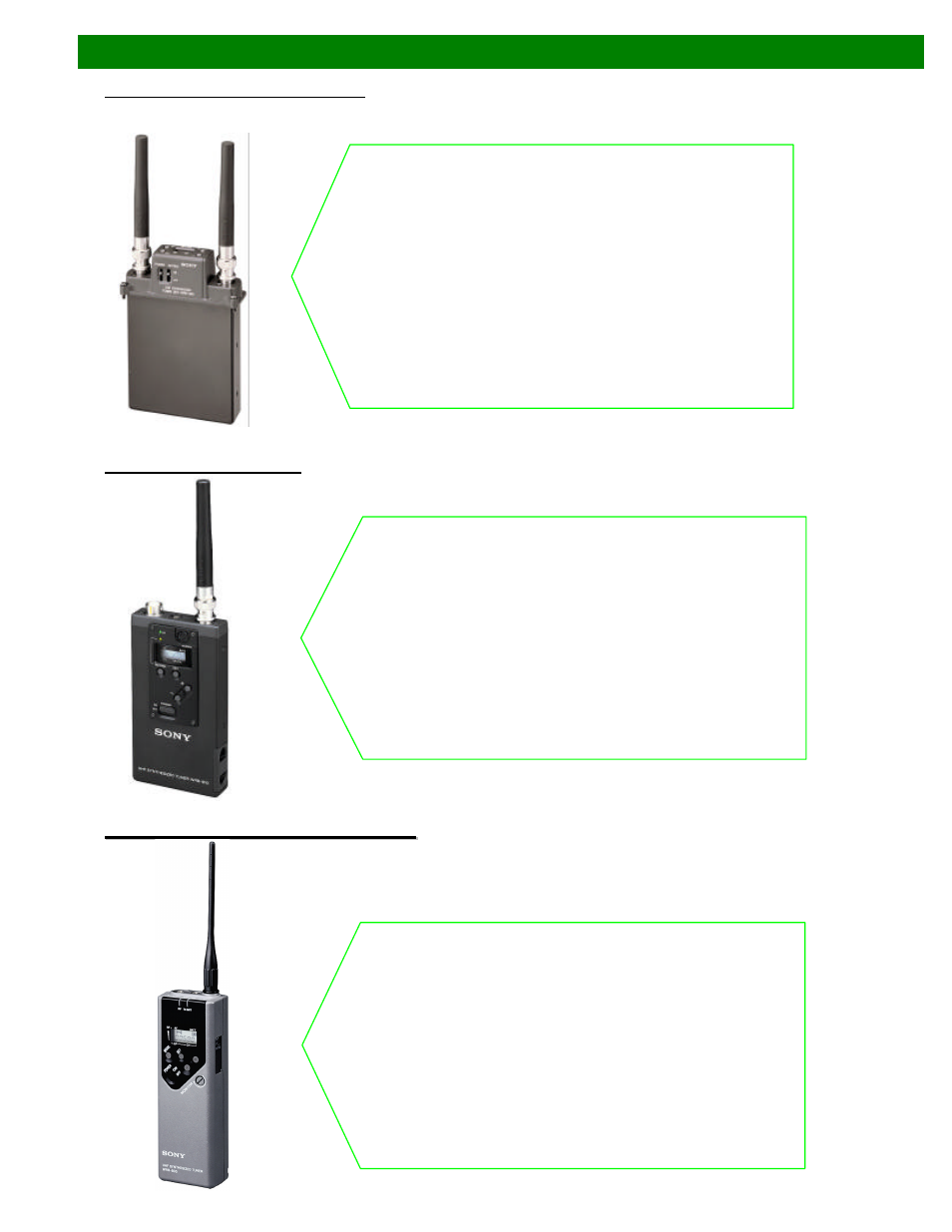 Portable uhf tuners | Sony Camcorder / Wireless Microphone User Manual | Page 12 / 26