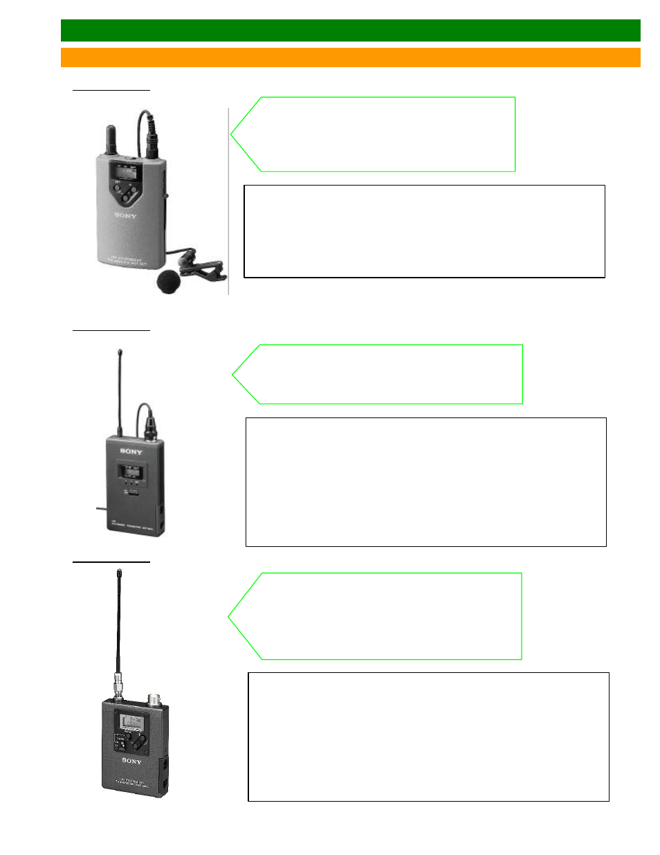 Uhf transmitter options | Sony Camcorder / Wireless Microphone User Manual | Page 13 / 26