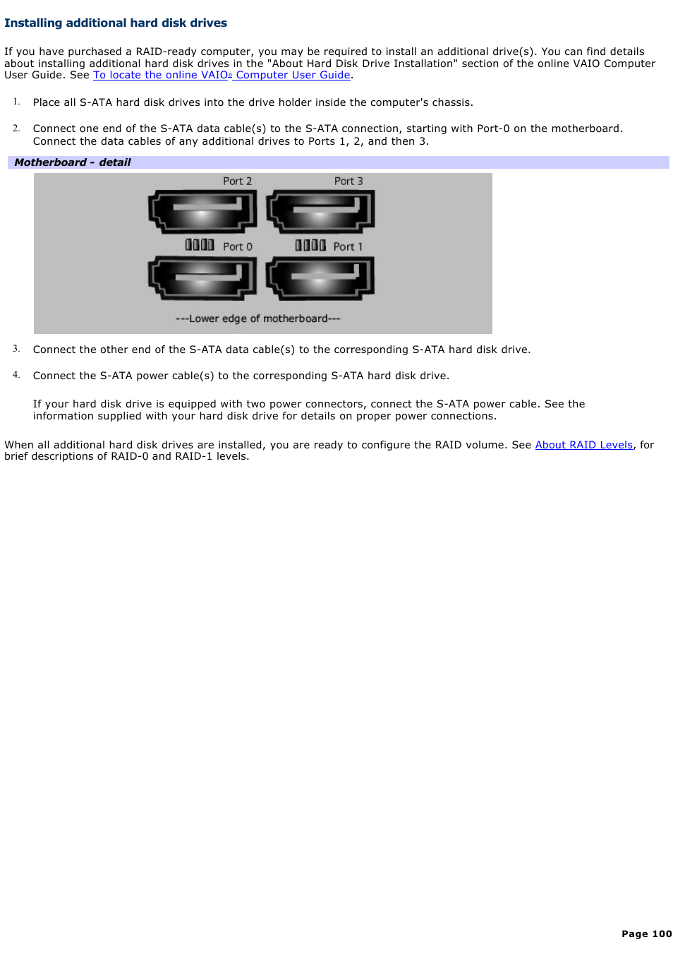 Installing additional hard disk drives | Sony VGCRA830 User Manual | Page 100 / 164