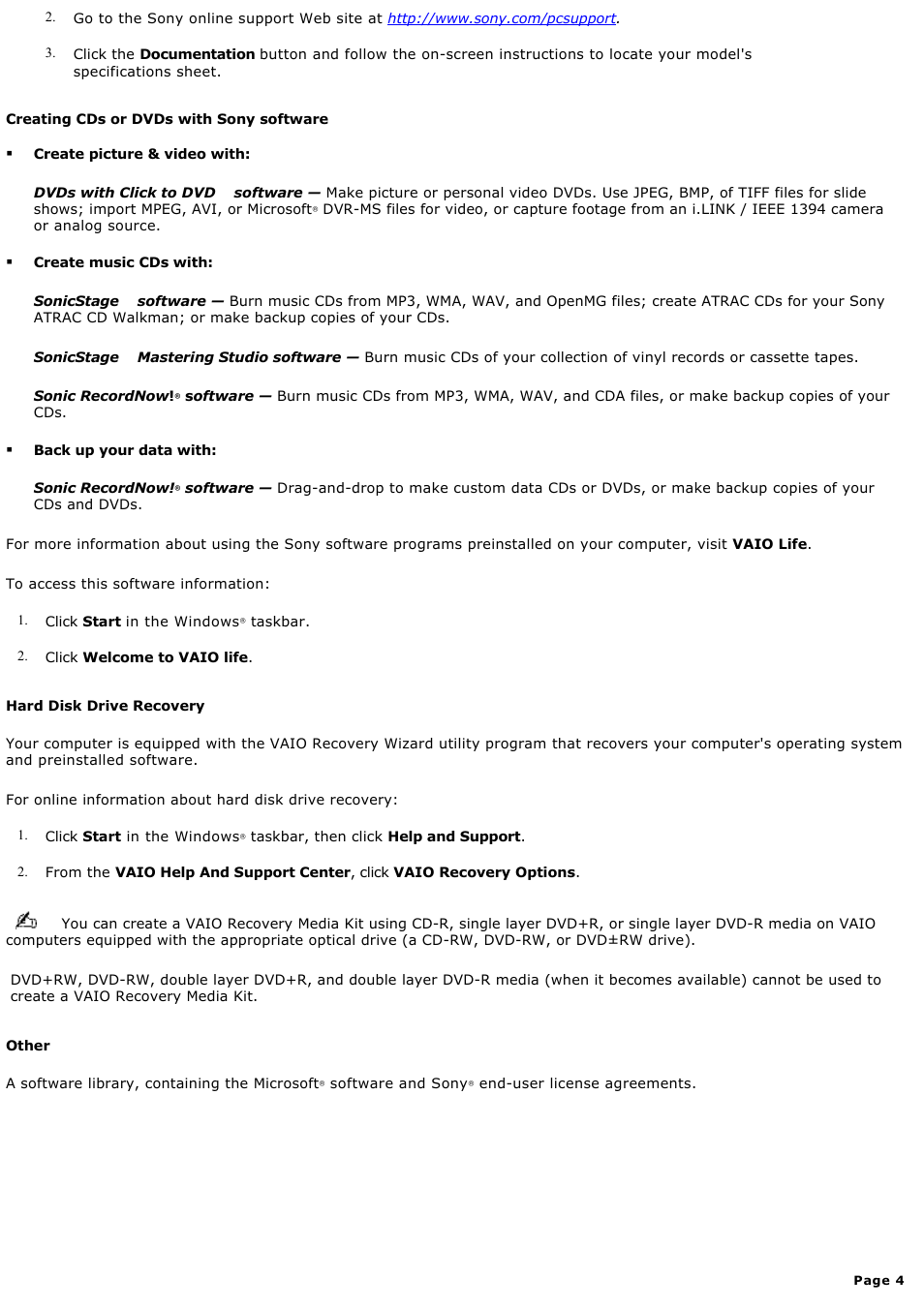 Sony VGCRA830 User Manual | Page 4 / 164