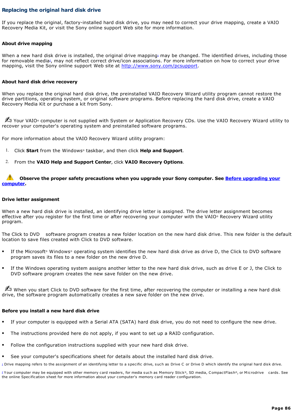 Replacing the original hard disk drive | Sony VGCRA830 User Manual | Page 86 / 164