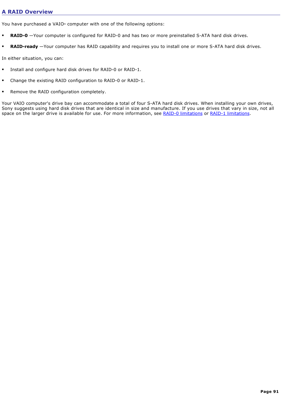 A raid overview | Sony VGCRA830 User Manual | Page 91 / 164