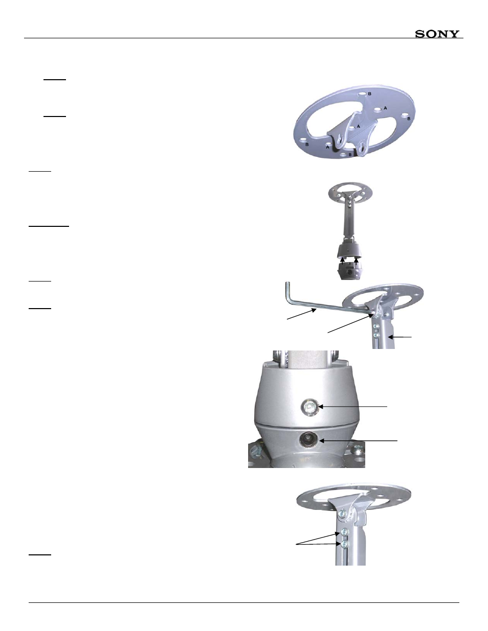 Height adjustment, Ceiling installation | Sony PAM-200 User Manual | Page 6 / 8