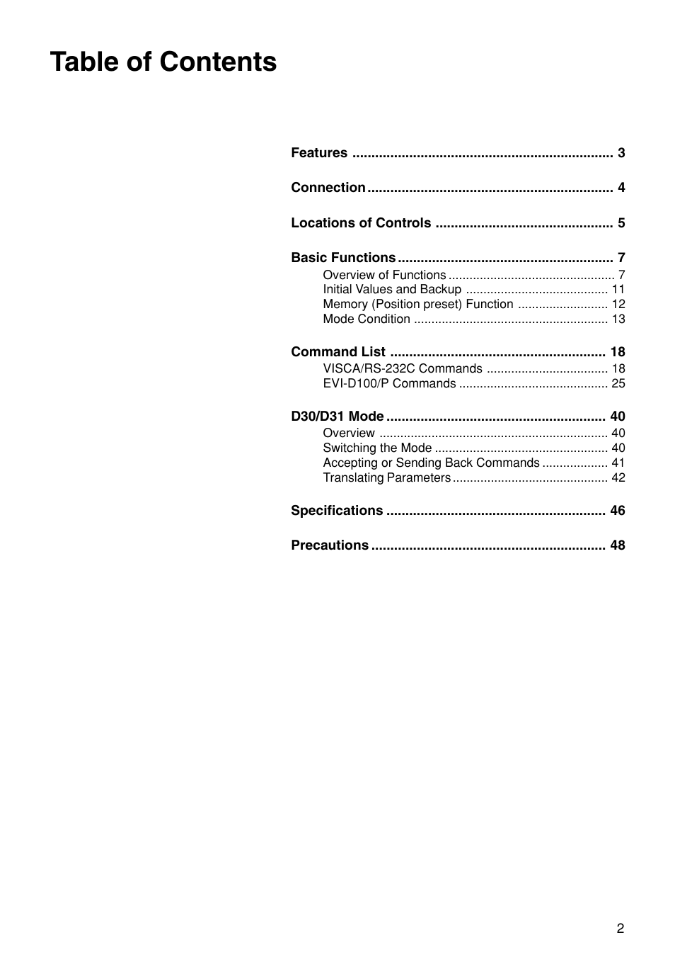 Sony EVI-D100 User Manual | Page 2 / 48