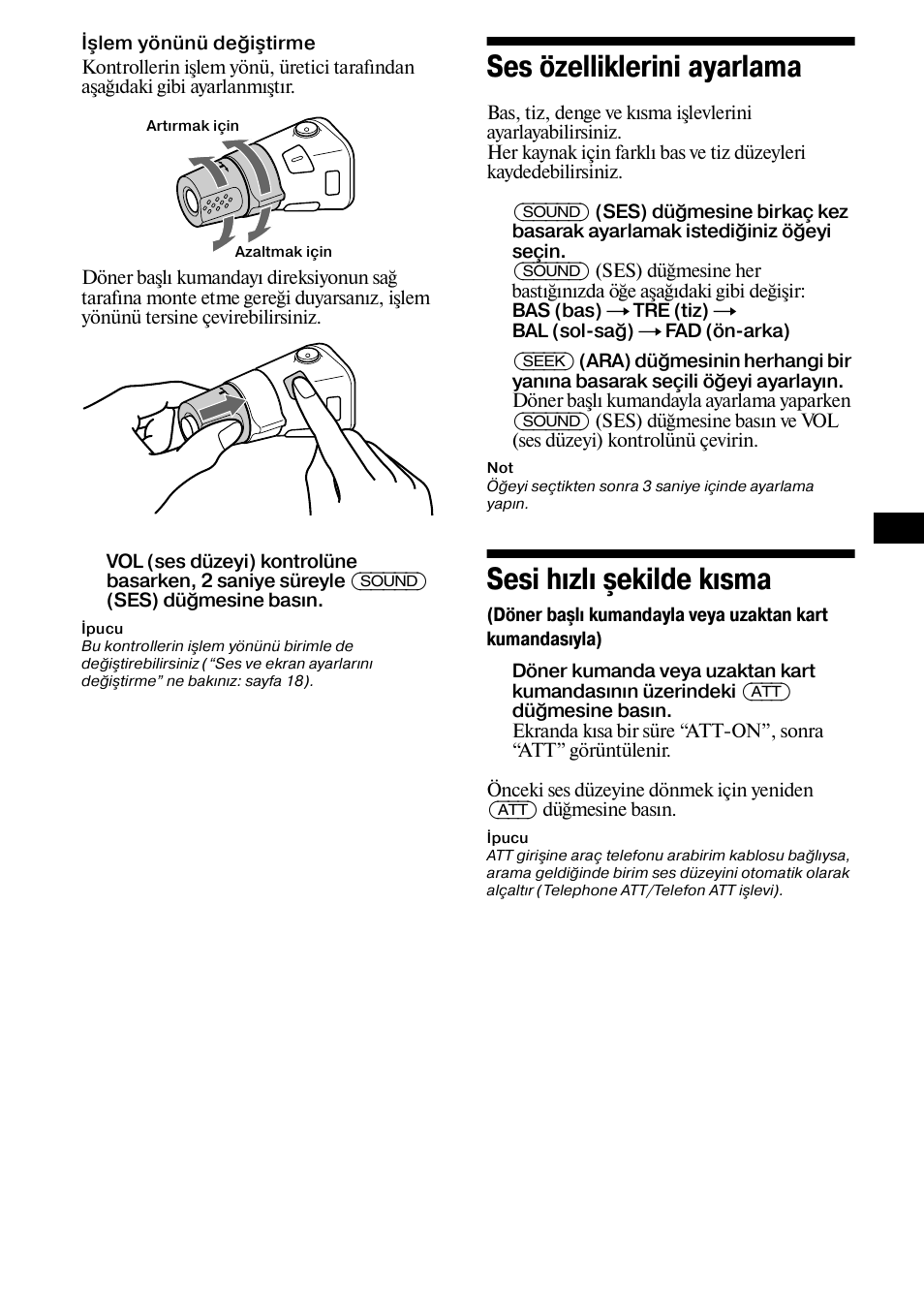 Ses özelliklerini ayarlama, Sesi hızlı şekilde kısma | Sony XR-L500X  RU User Manual | Page 101 / 146