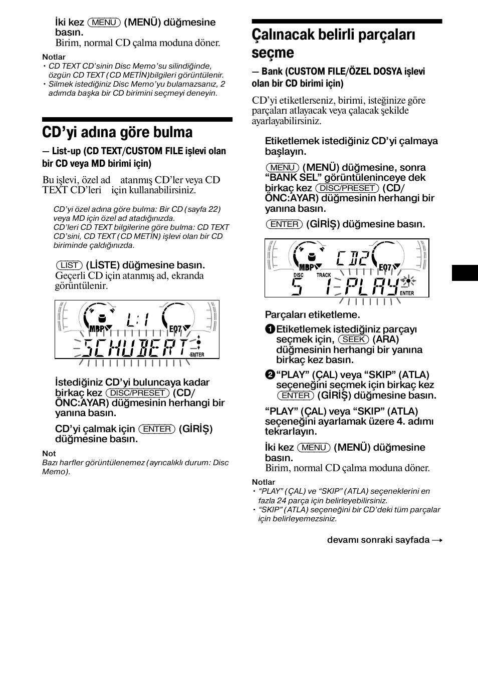 Cd’yi adına göre bulma, List up, Çalınacak belirli parçaları seçme | Bank | Sony XR-L500X  RU User Manual | Page 107 / 146