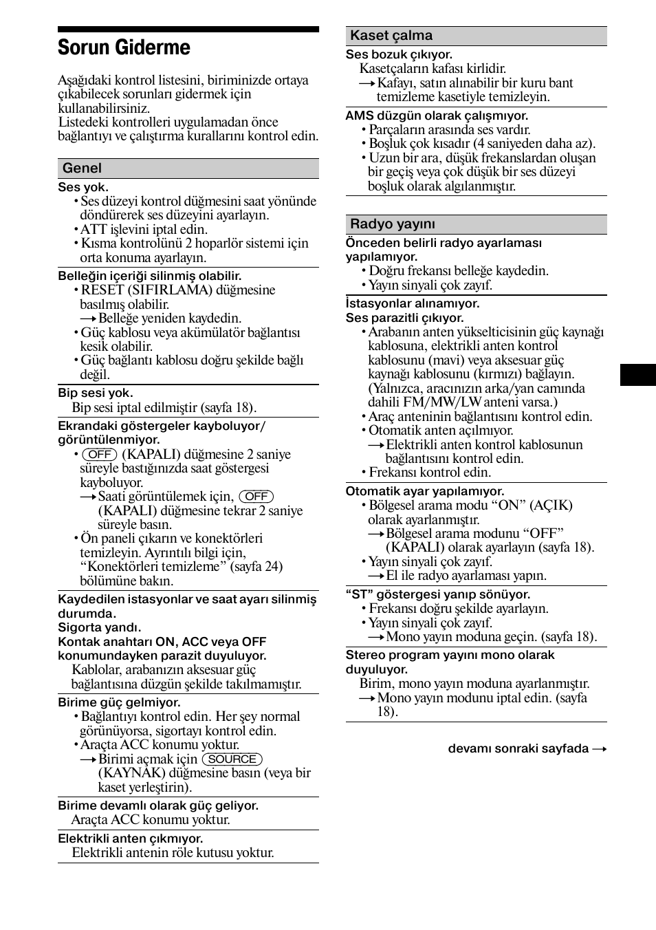 Sorun giderme, 27 sorun giderme | Sony XR-L500X  RU User Manual | Page 111 / 146